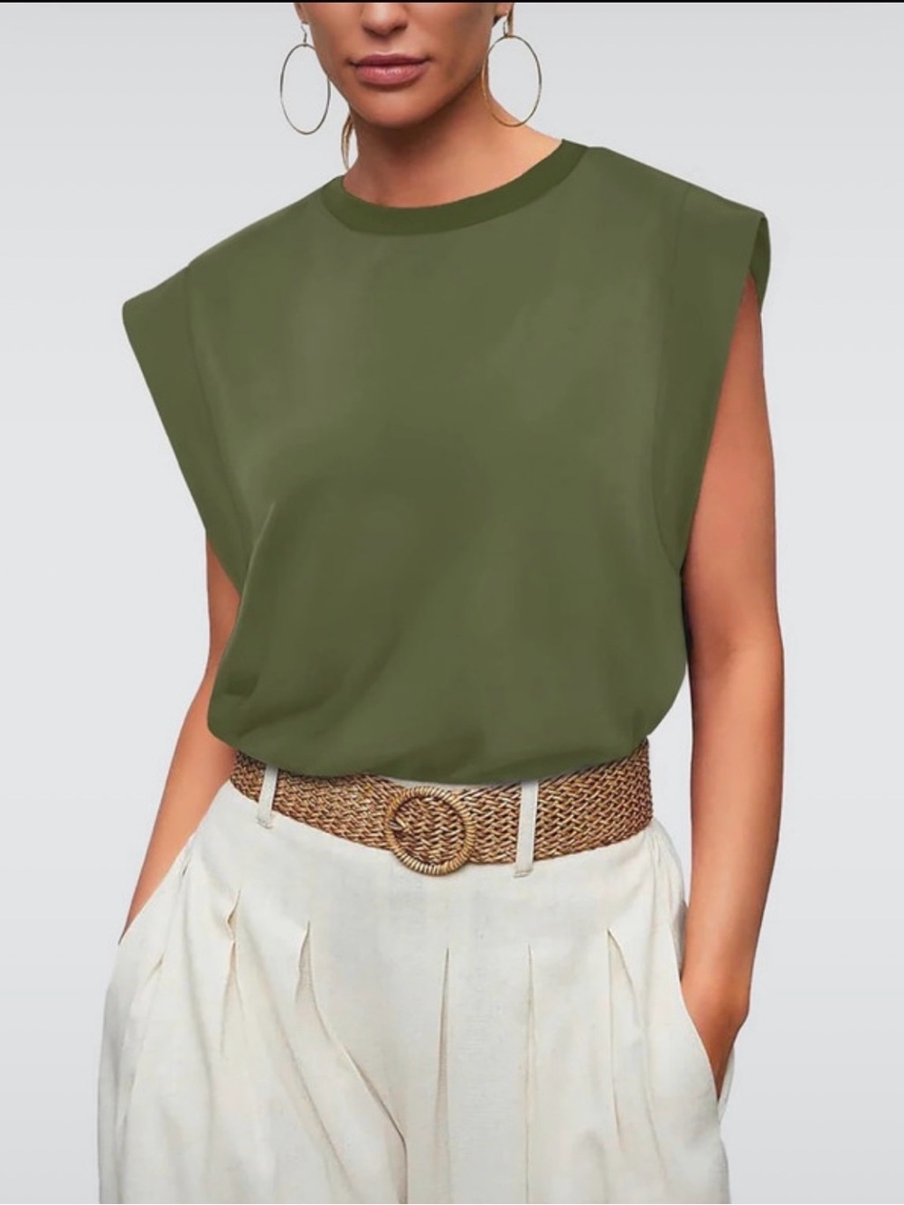 Cable & Gauge Olive Drawstring Hem Cap-Sleeve Tank